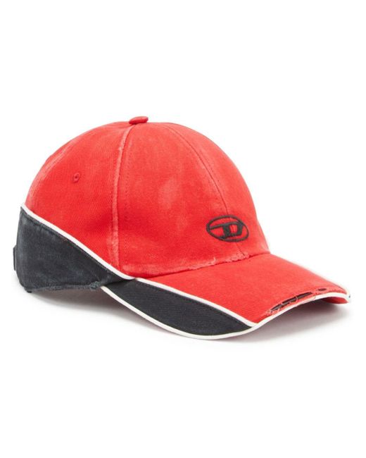 DIESEL Red Distressed Colour-block Baseball Cap for men