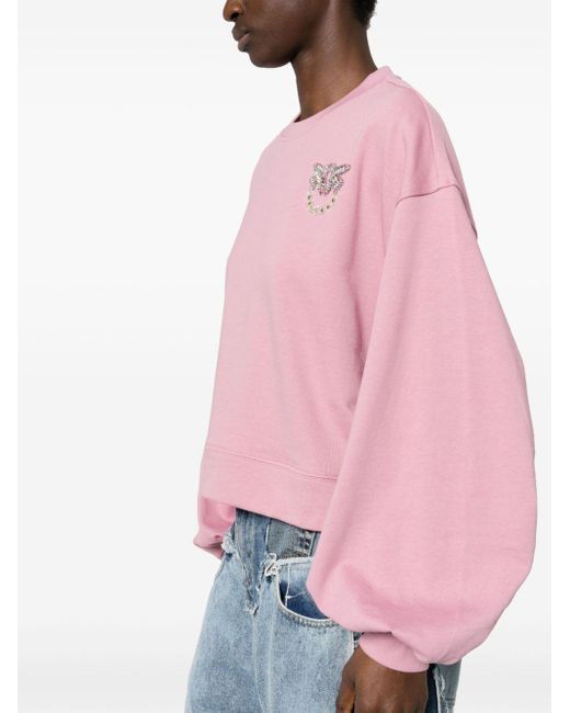 Pinko Pink Love Birds-motif Cotton Sweatshirt