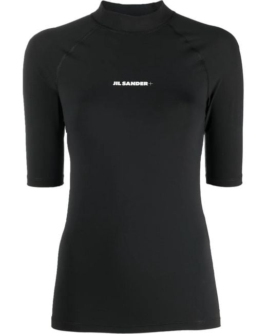 Jil Sander Black Logo-Print Scuba Top