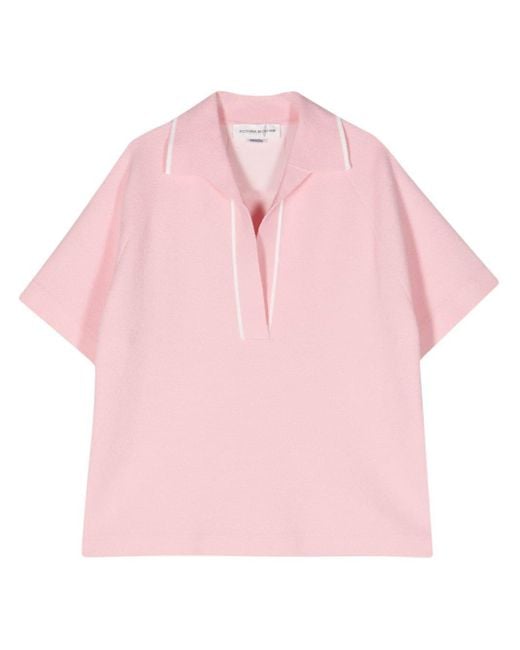 Victoria Beckham Pink Kurzärmeliges Bouclé-Poloshirt