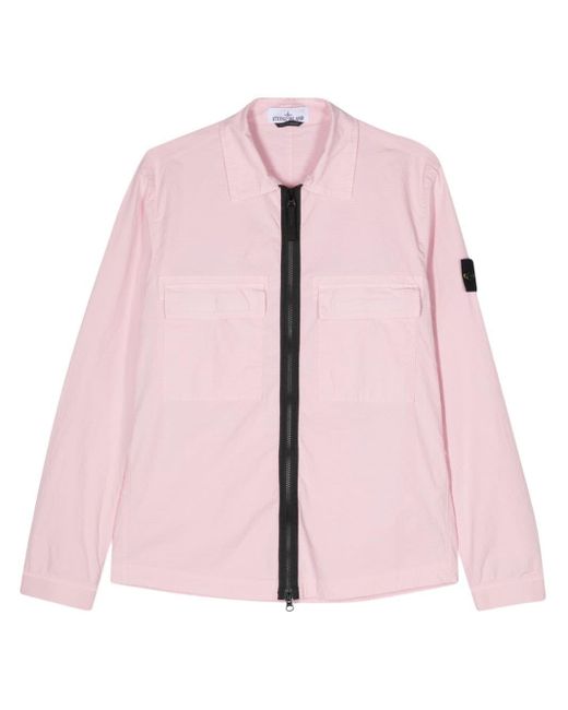 Giacca-camicia con applicazione di Stone Island in Pink da Uomo