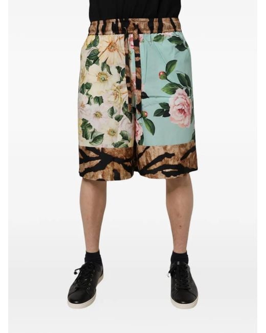 Dolce & Gabbana Green Floral Animal-Print Shorts for men