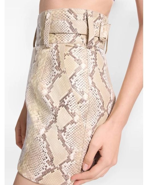 Elie Saab Natural Python-Print Belted Mini Skirt
