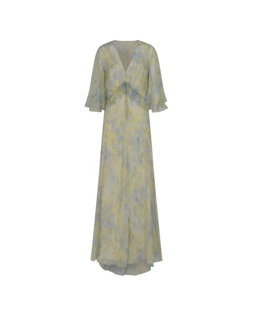 Alberta Ferretti Green Ruffled-Detail Floral-Print Dress