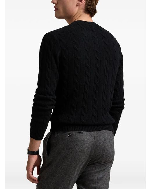 Polo Ralph Lauren Black Cable-Knit Embroidered-Logo Sweater for men