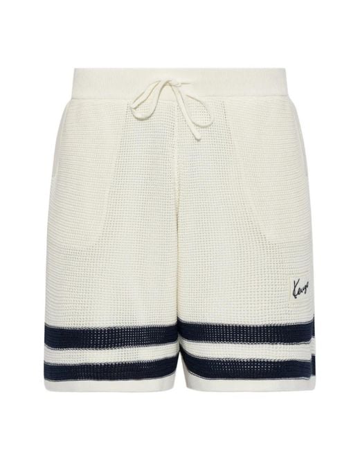 KENZO White Stripe-Trim Decorative-Weave Shorts for men