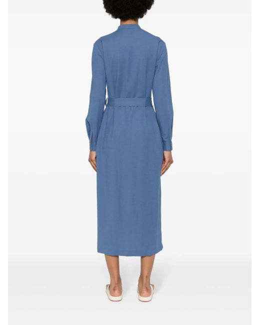 Harris Wharf London Blue Belted Shirt Midi Dress