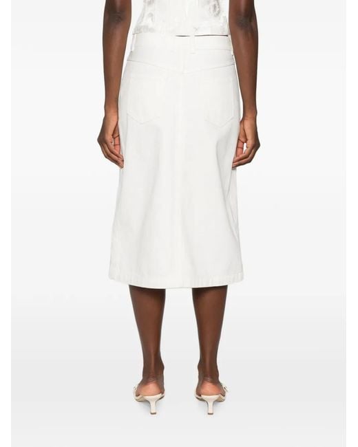 Rabanne White Zip-Detail Denim Midi Skirt