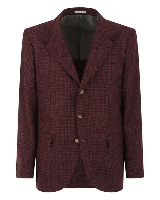 Brunello Cucinelli Purple Check-Pattern Blazer for men