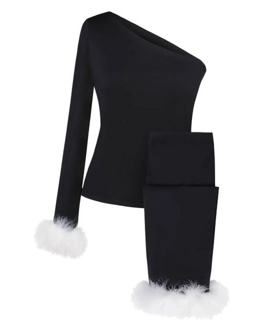 Sleeper Black Feather-Trim Pyjama Set