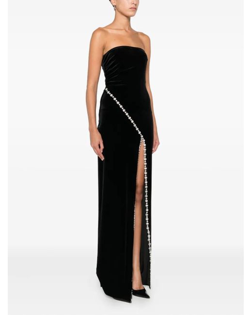 Nissa Black Crystal-Embellished Velvet Maxi Dress
