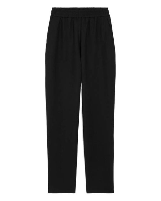 AMI Black Blended Linen Elasticated Waist Trousers