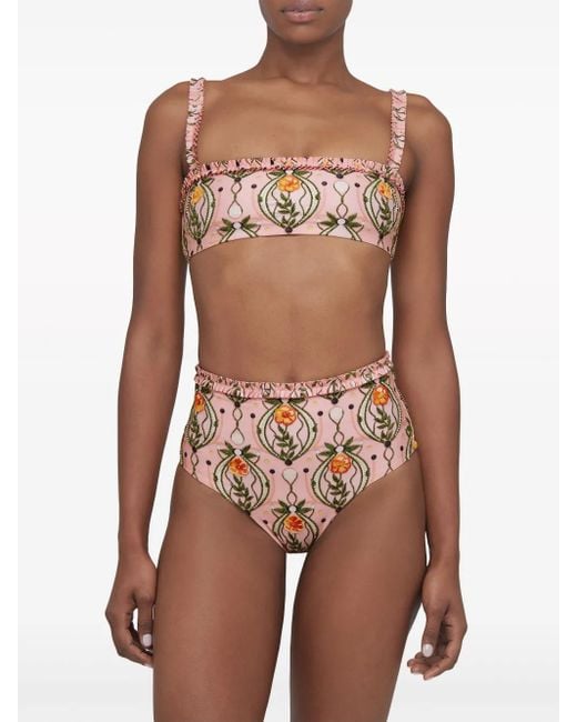 Agua Bendita White Nopal Lunar Floral-Embroidered Bikini Bottom