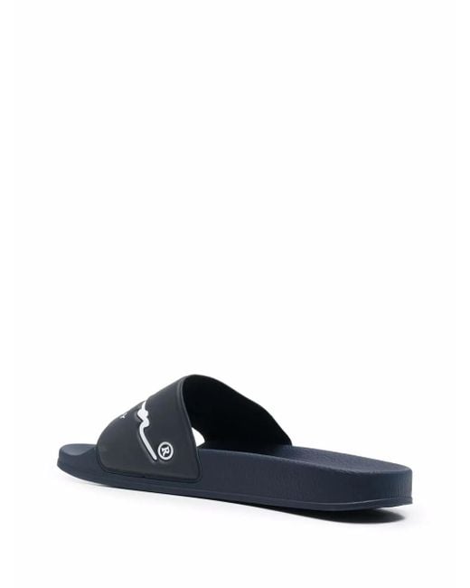 Philipp Plein Blue Embossed Logo Slides