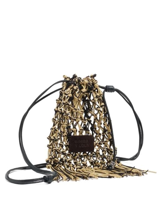 Bimba Y Lola Natural Fringed Knotted Bucket Bag