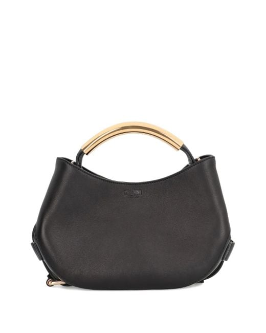 Moschino Leren Shopper Met Gewelfde Handgreep in het Black