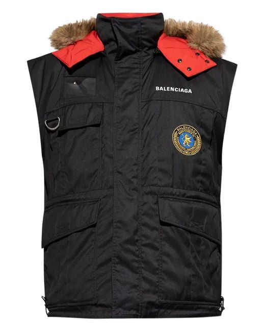 Balenciaga Black Fur-Trimmed Padded Jacket for men