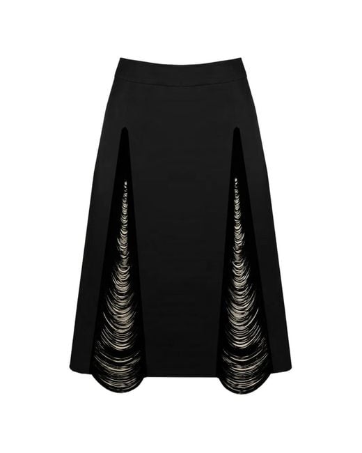 Contessa Mills Black Madeleine Fringe-Detail Skirt