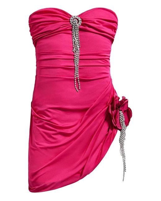 Area Pink Crystal-embellished Draped Mini Dress