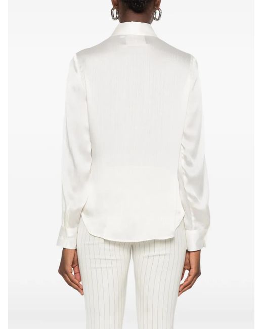 Dondup White Satin-Finish Long-Sleeved Shirt