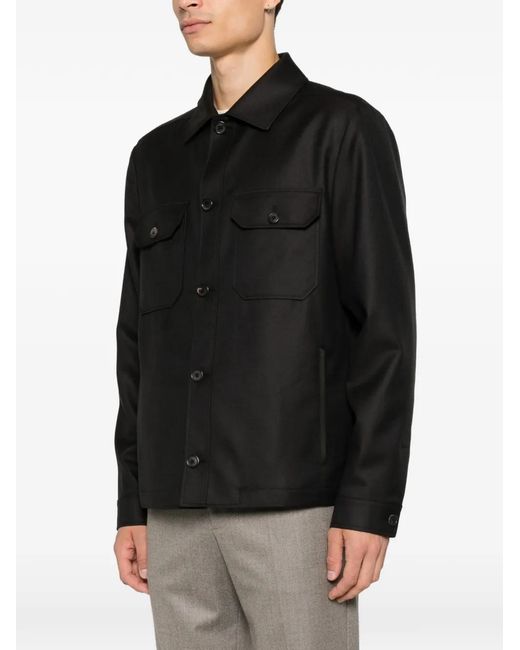 Corneliani Black Button-Up Chest-Pocket Jacket for men