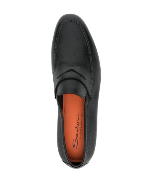 Santoni Black Penny-slot Leather Loafers for men