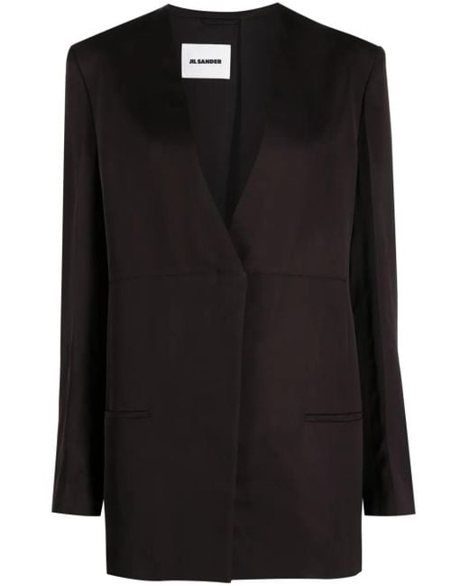 Jil Sander Black V-Neck Single-Breasted Jacket
