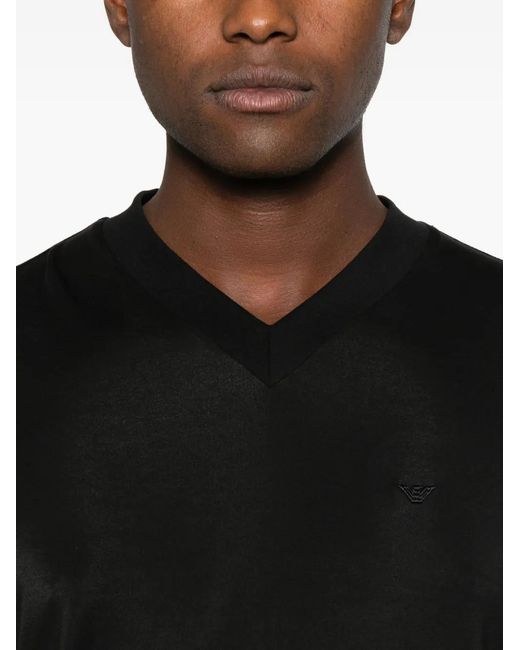 Emporio Armani Black Eagle-Embroidered T-Shirt for men