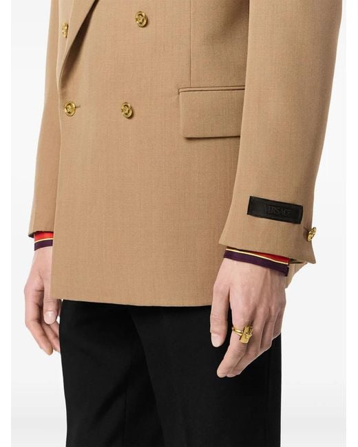 Versace Natural Mélange Wool Double-Breasted Blazer for men