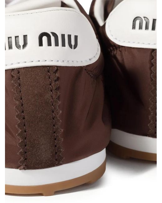Miu Miu Brown Plume Technical Fabric And Suede Sneakers