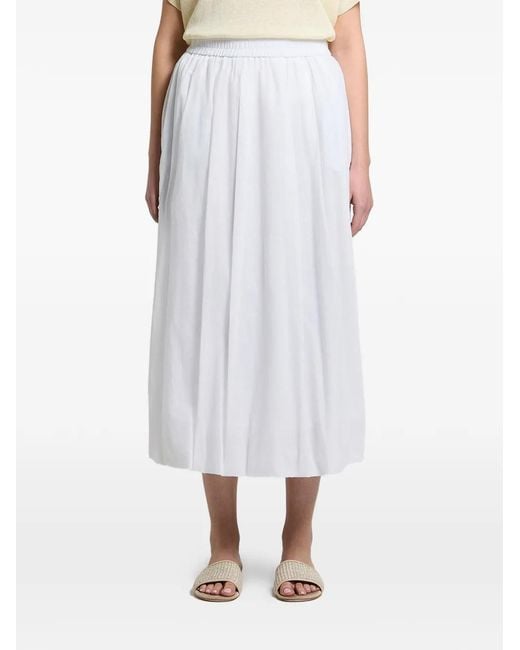 Peserico White Midi Elasticated-Waistband Pleated Skirt