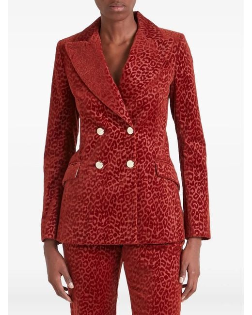Temperley London Red Leopard-Pattern Double-Breasted Blazer