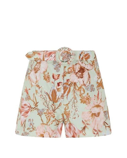 Hemant & Nandita White Ezra Floral-Print Belted Shorts