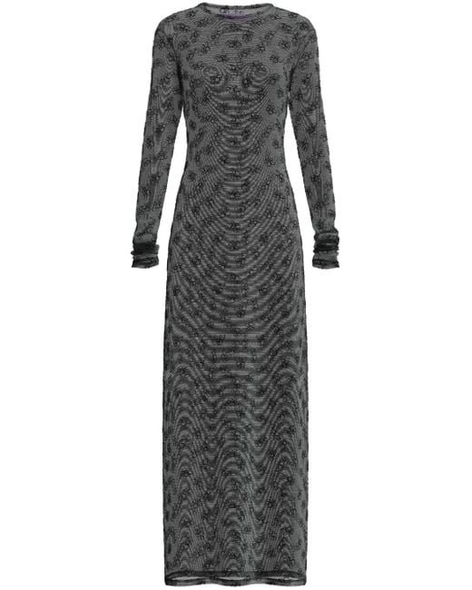 MACCAPANI Gray Tere Floral-Embroidered Dress