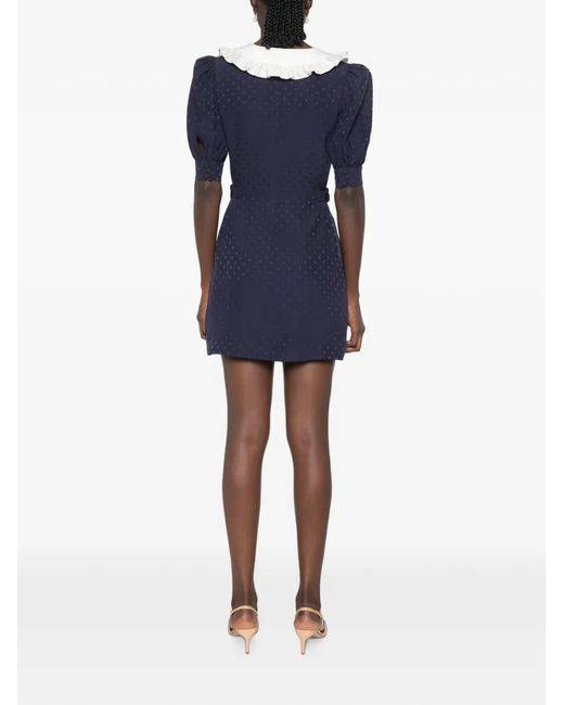 Alessandra Rich Blue Star-Jacquard Ruffled-Collar Mini Dress