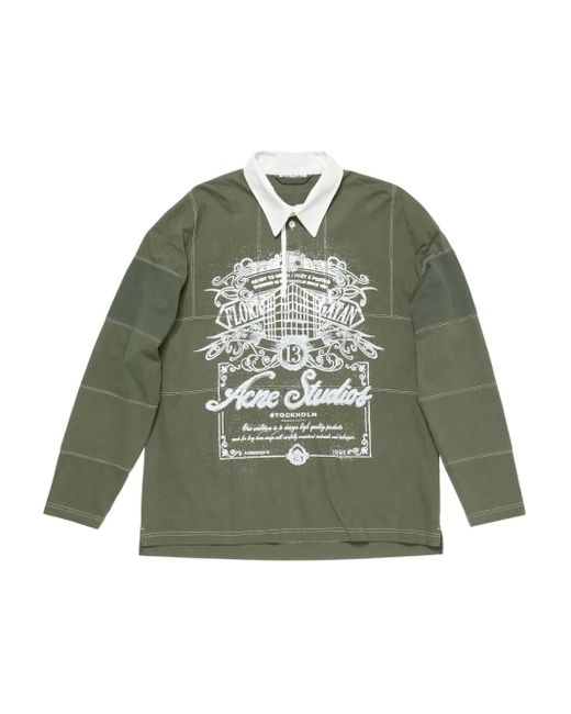 Acne Green Poloshirt Mit Grafischem Print