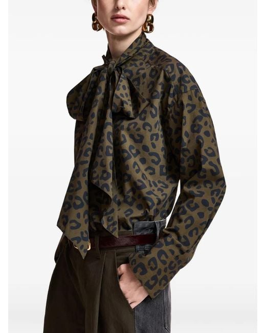 Essentiel Antwerp Brown Khaleesi Leopard-Print Pussy-Bow Shirt