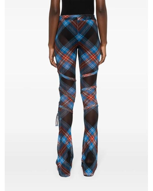 Charles Jeffrey Blue Tartan Buckled Leggings