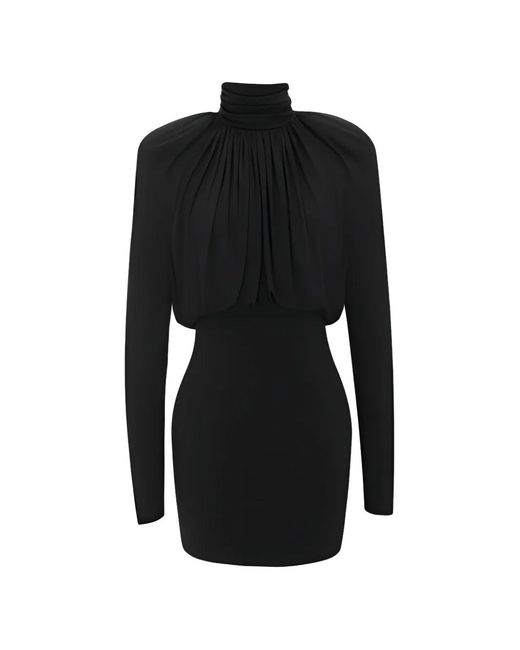 Saint Laurent Black Draped-Panel Crepe Mini Dress