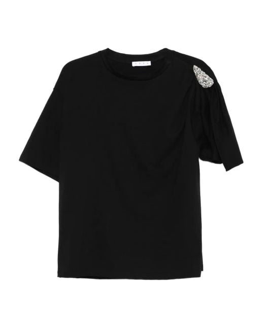 Area Black Embellished Puff-Sleeve Top