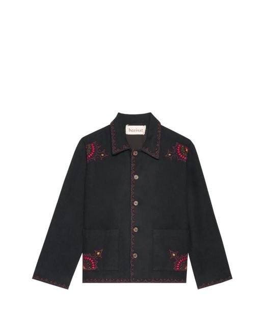 BAZISZT Black Scarlet Embroidered Jacket for men