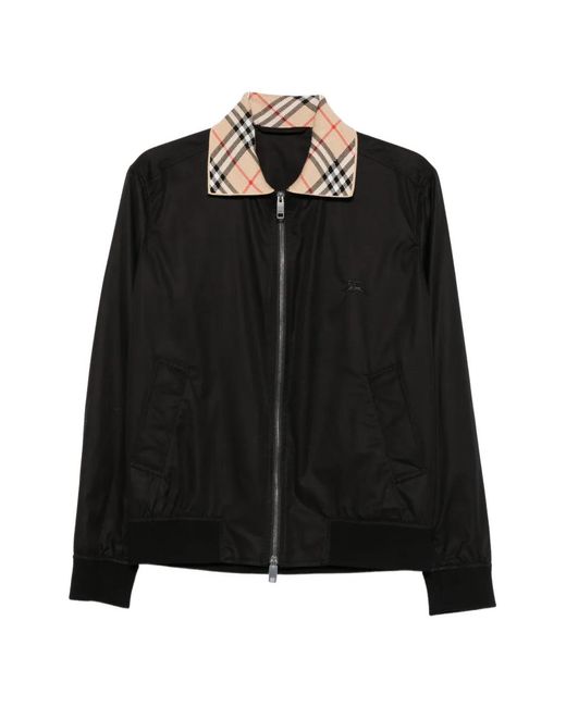 Burberry Black Check-Collar Zip-Up Jacket for men