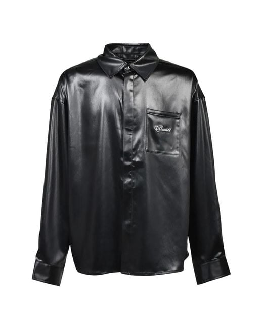 BREATH Black Chemise Manches Longues À Effet Enduit Script Logo for men