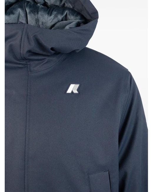 K-Way Blue Hooded Logo-Patch Jacket for men