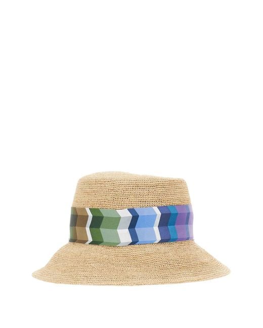 Missoni Blue Patterned Raffia Hat