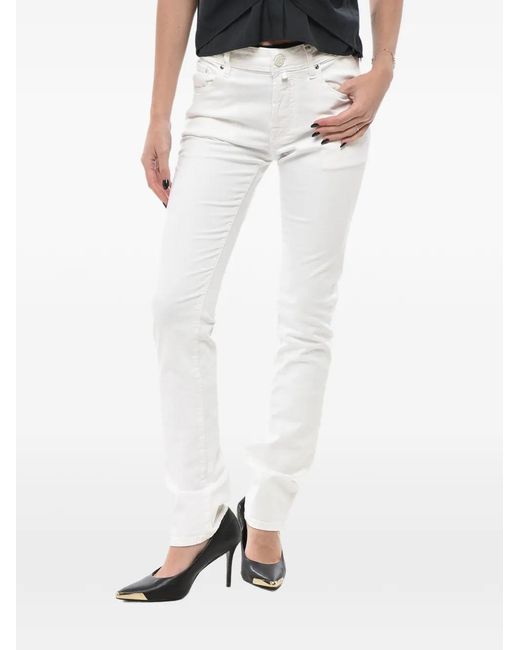 Jacob Cohen White Patch-Detail Straight-Leg Jeans
