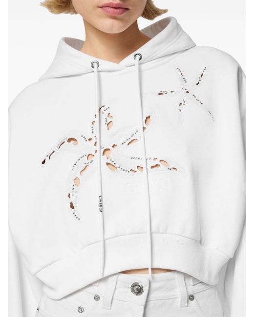 Versace White Embroidered Cropped Hoodie