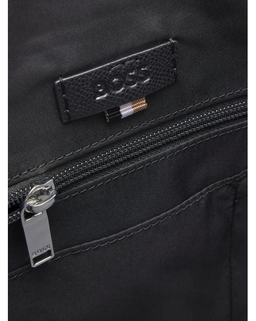 Boss Black Leather Zip Laptop Bag for men