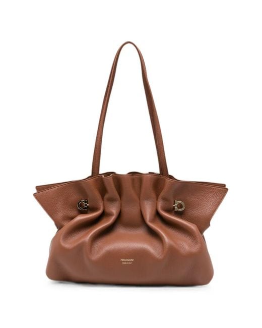 Ferragamo Brown Gancini Leather Shoulder Bag