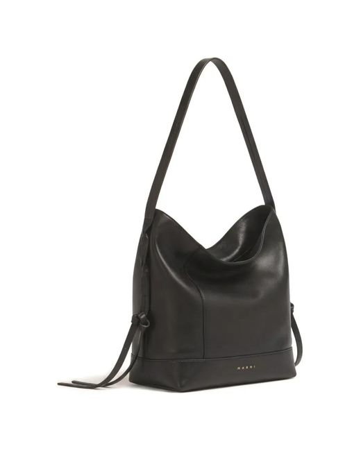 Marni Black Leather Pod 2.0 Small Shoulder Bag